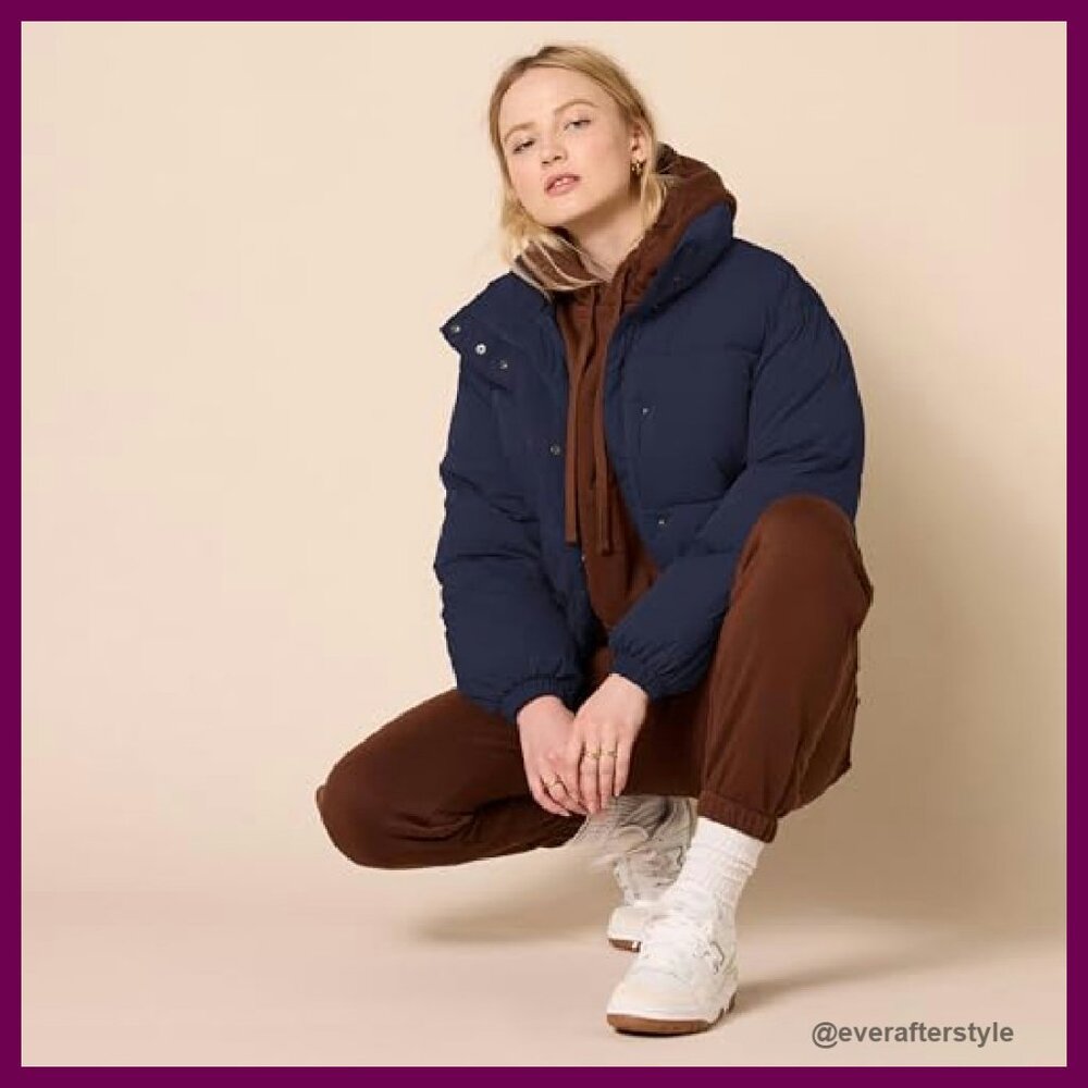 Cropped Full-Zip Puffer Jacket Quilted Matte Sher… - image 6